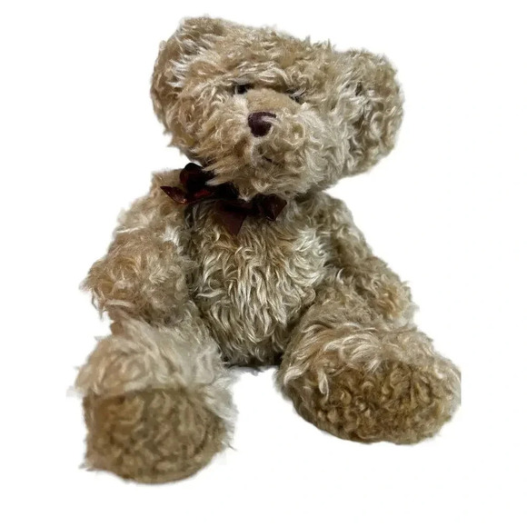 Russ Berrie Madison Teddy Bear Brown Checkered Ribbon Stuffed Size 10 in - Picture 1 of 7